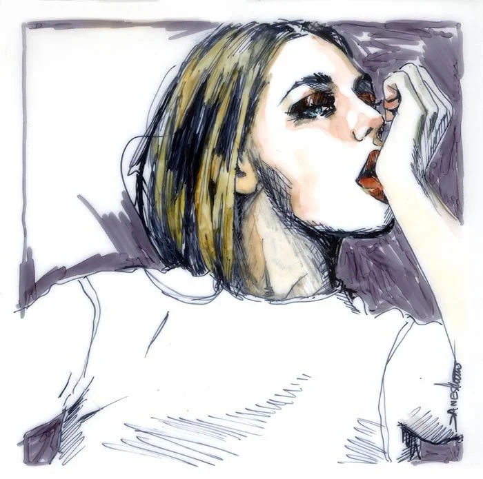 “Risk” is an original creation, ink on vellum paper.