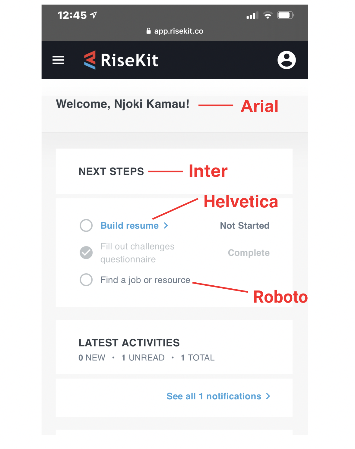 (swipe for next) Conflicting typography:

There was no consistent type scale that was being used. According to the Style Guide, everything was supposed to be Trebuchet, but nothing was. Though not necessarily something that was jarring, in Visual Des