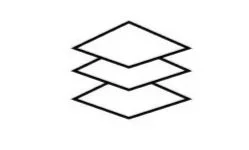 Geometric drawing of an outline square with sections divided by vertical, horizontal, and half circle lines.