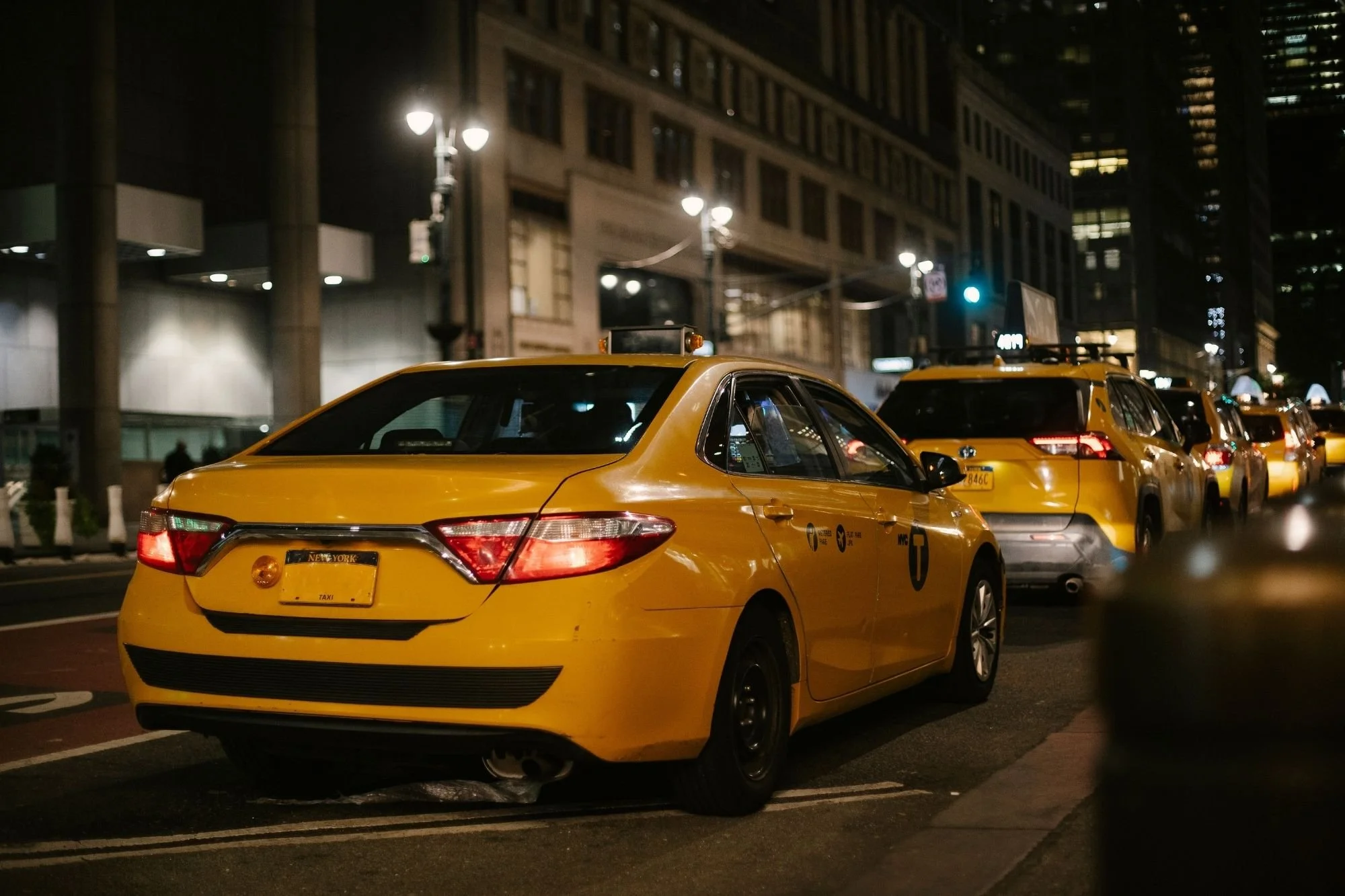 City taxi line at night—example of backup option when shuttles end after the reception