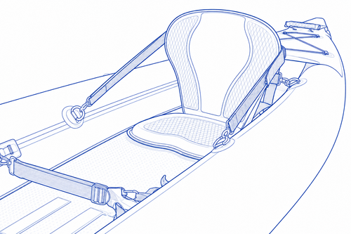 Comfortable adjustable inflatable kayak seat and footrest