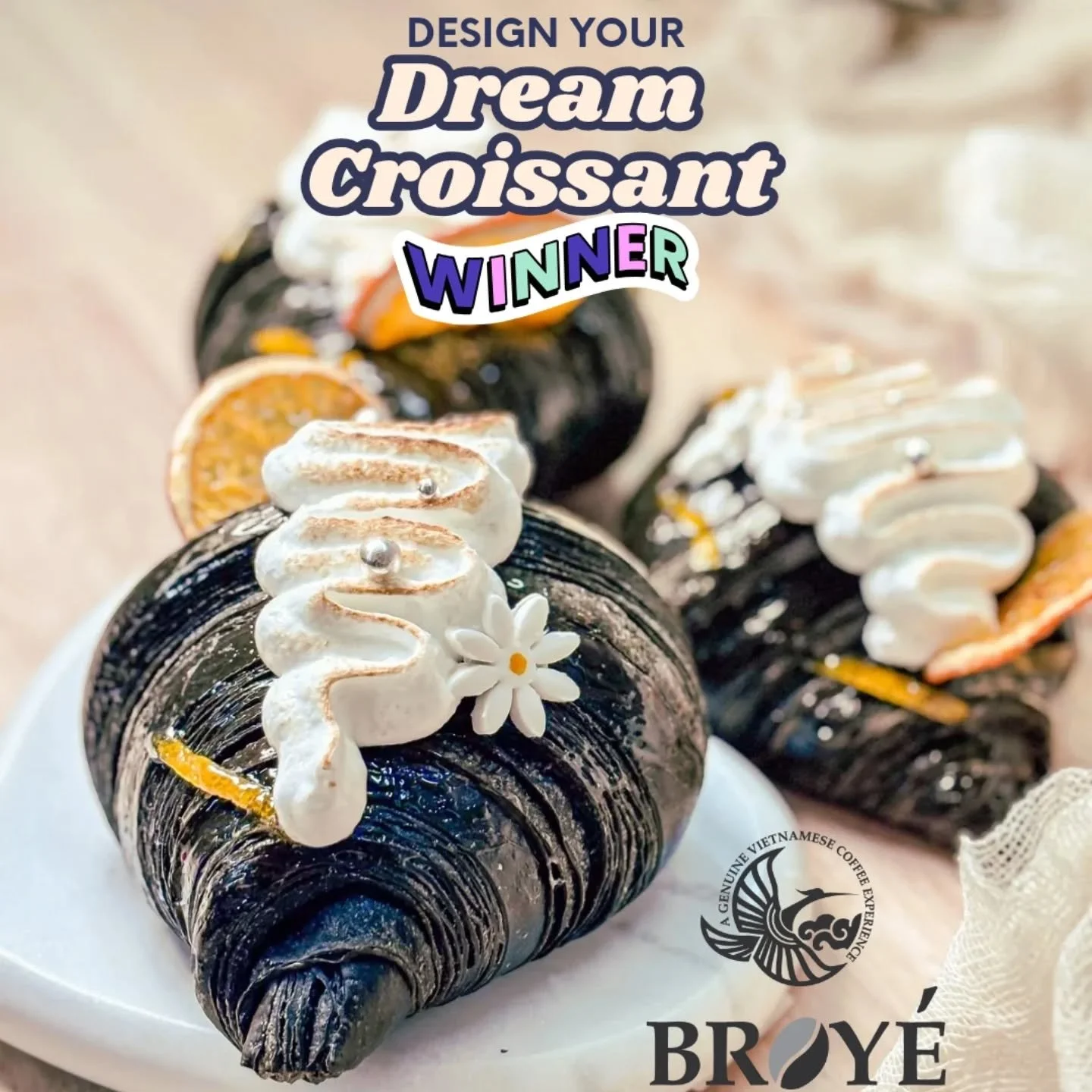 This year&rsquo;s Dream Croissant Contest winner "Midnight Croissant" is a poetic night captured in pastry. 

@broyecafe has brought this flavour submitted and voted by fans to life! Japanese charcoal&ndash;laminated croissant, its dark fol