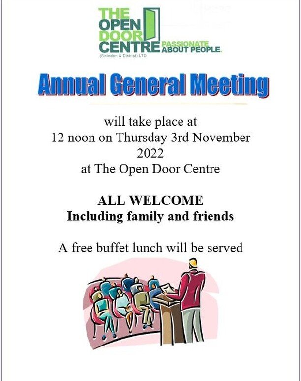 We will be holding our Annual General Meeting on Thursday 3rd November! 📅📈

If you would like to attend, please fill out the form on our website: www.theopendoorcentre.squarespace.com 🚪✅