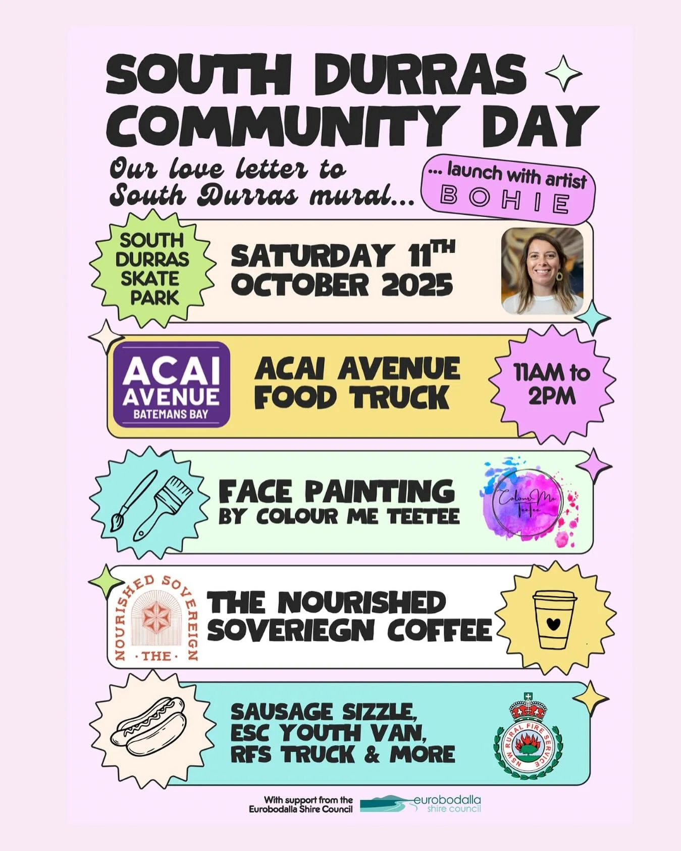 🎨 South Durras Community Day + Mural Launch 🎉
This Saturday we feel honoured to be heading north to the South Durras Skate Park to be involved in the Community Day with the launch of a new playground and a mural by @bohie co-created with local kid