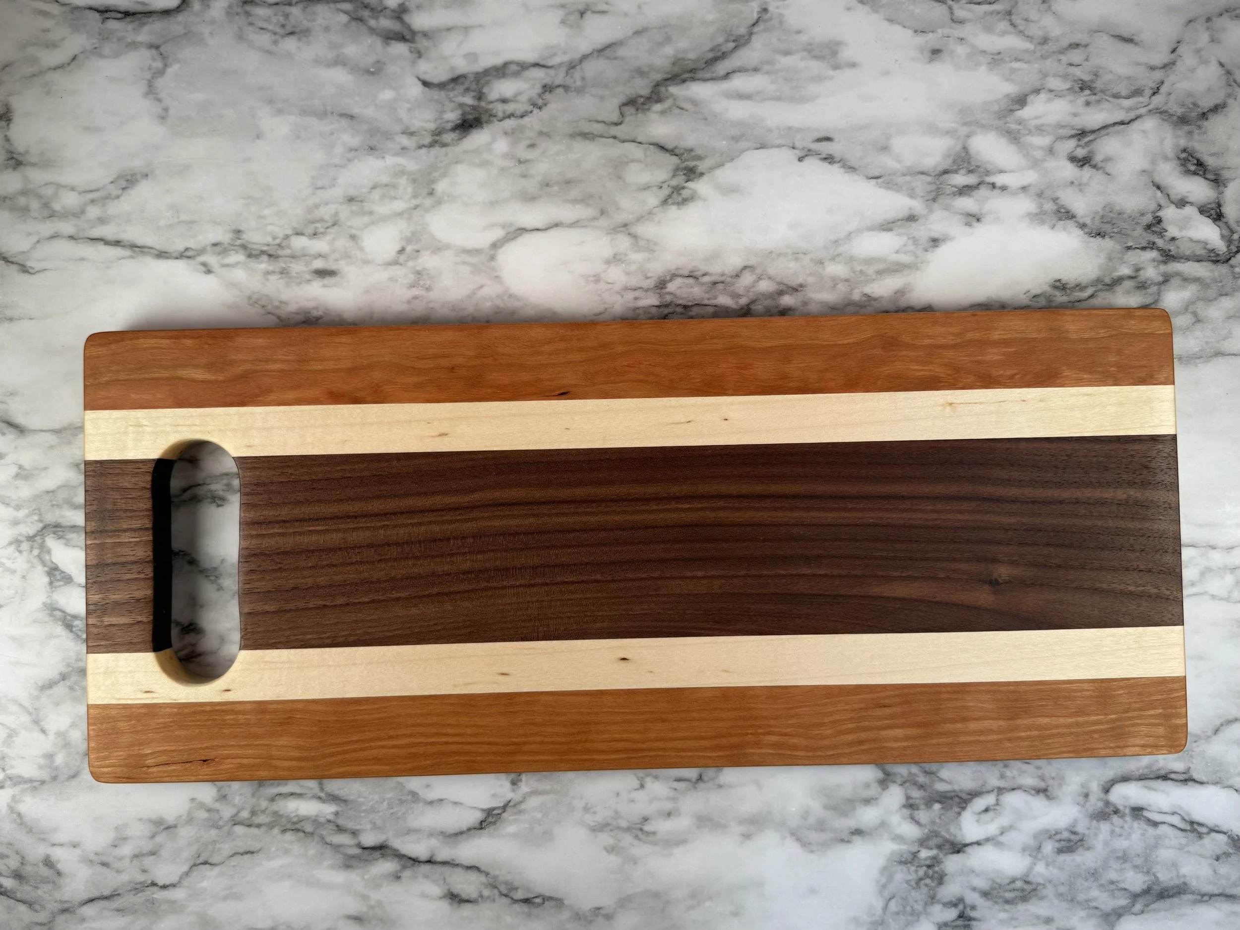  WALNUT CENTER WITH CHERRY EDGES AND MAPLE STRIPES 