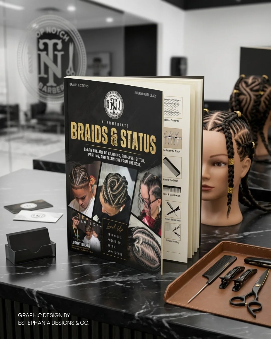 Recent design work for @topnotchbarbers.a_ 💈

Custom Class Manual and Promo Flyer for their next braiding class by @looney_blendz 🔥

#graphicdesign #customflyerdesign #braidingclassesdallas