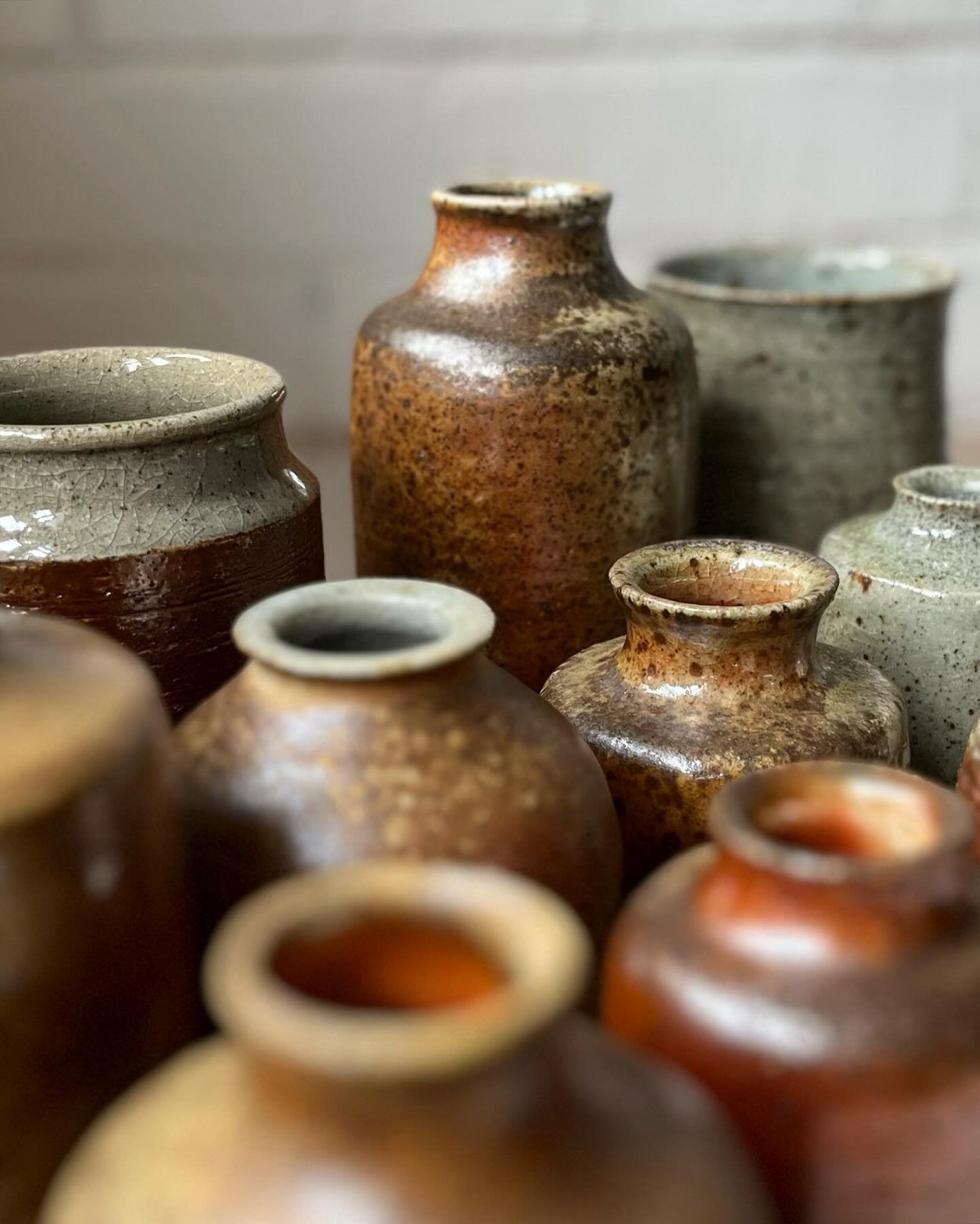 A collection of bottled forms wood fired at @oxforduniversitykilns 🔥