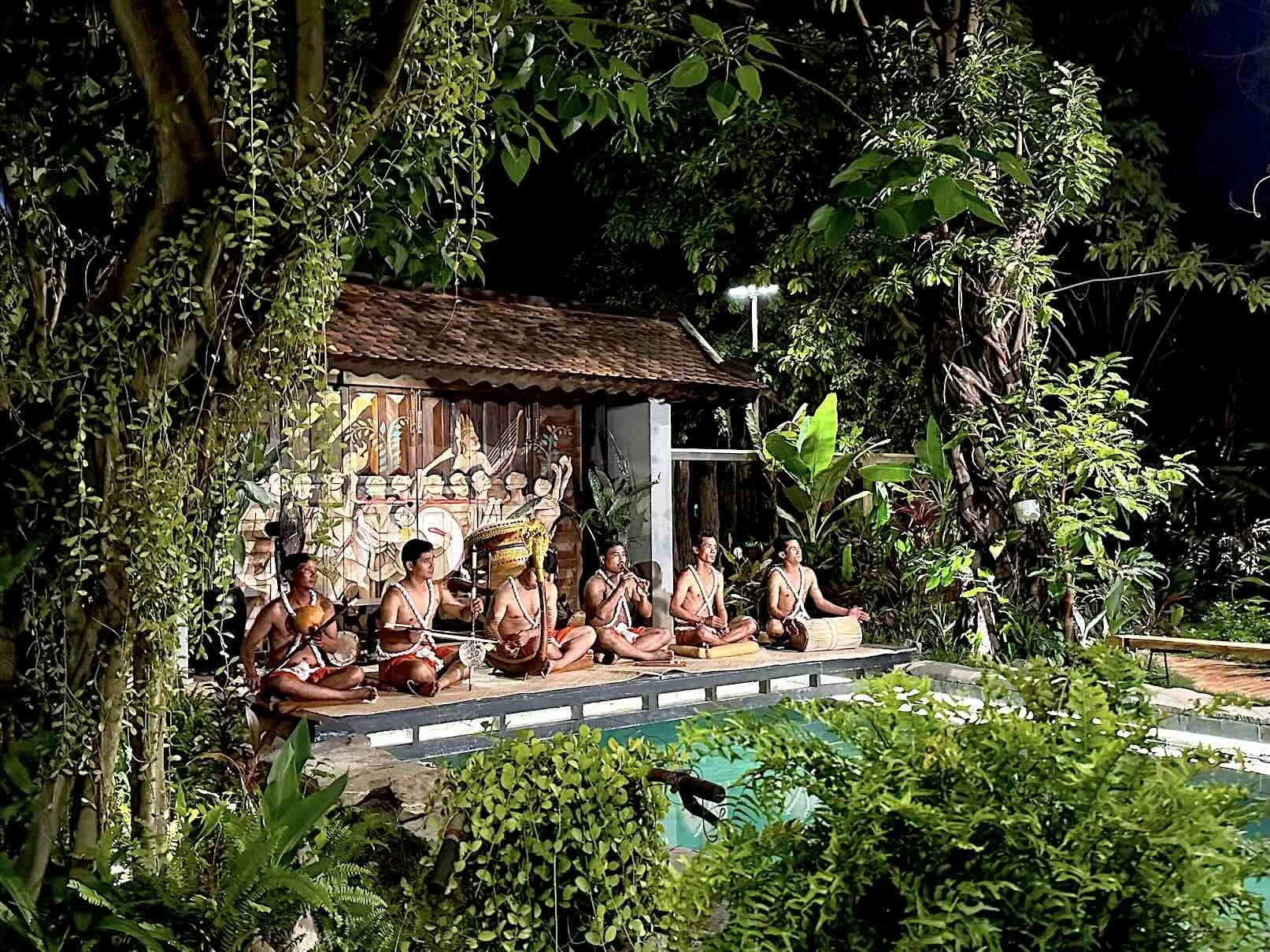 Traditional artists performing at Chef Nak in Siem Reap during an intimate private cultural dining experience.