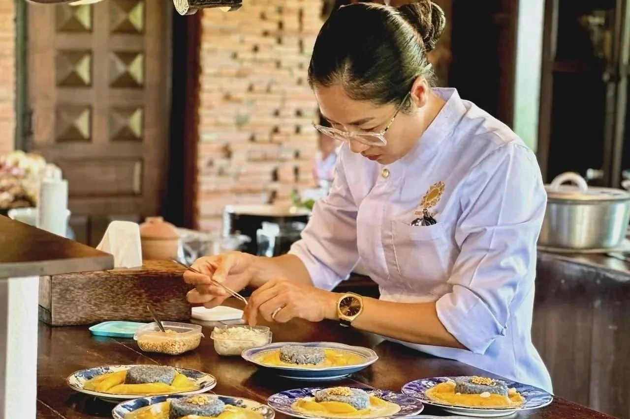 Chef Nak preparing dessert for her private dining guests in Phnom Penh.