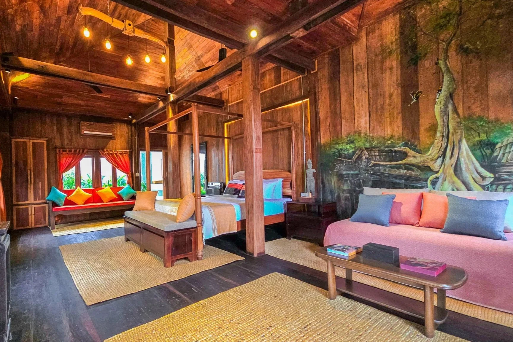 A room full of visual art at Chef Nak Cultural Stay in Cambodia
