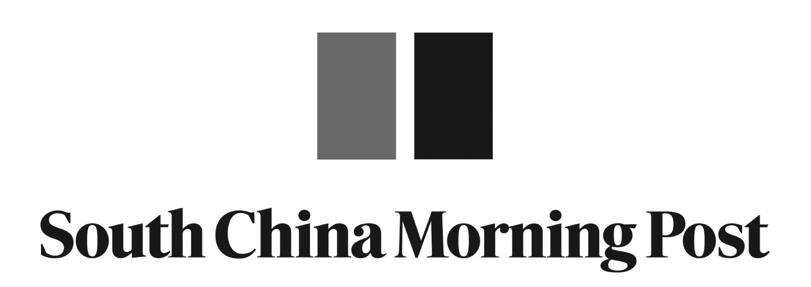 Logo of South China Morning Post with a black background and two vertical rectangles, one gray and one black.