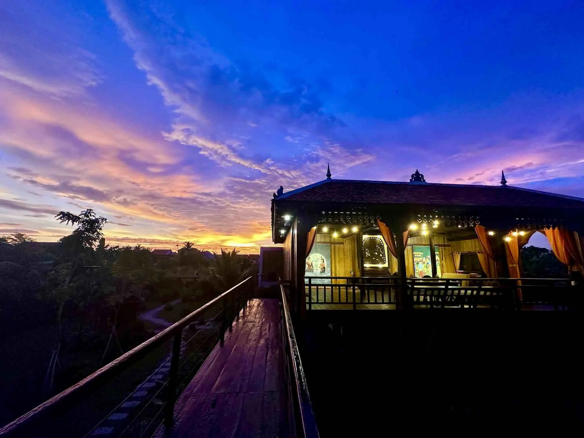 Golden sunset at Chef Nak in Phnom Penh, Cambodia, setting the scene for an intimate Cambodian home dining experience.