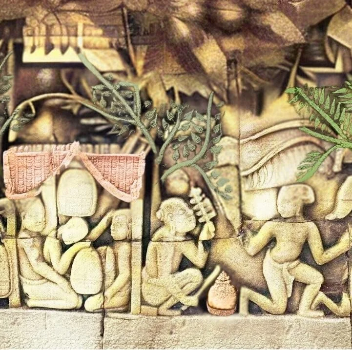 Ancient stone carving from Bayon Temple in Cambodia, dating back more than one thousand years.