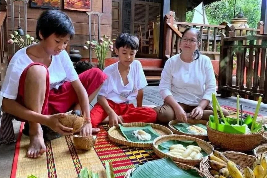 Chef Nak and her mother teaching young generation to make traditional Cambodian cakes