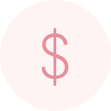 Pink dollar sign symbol on a light pink circular background.