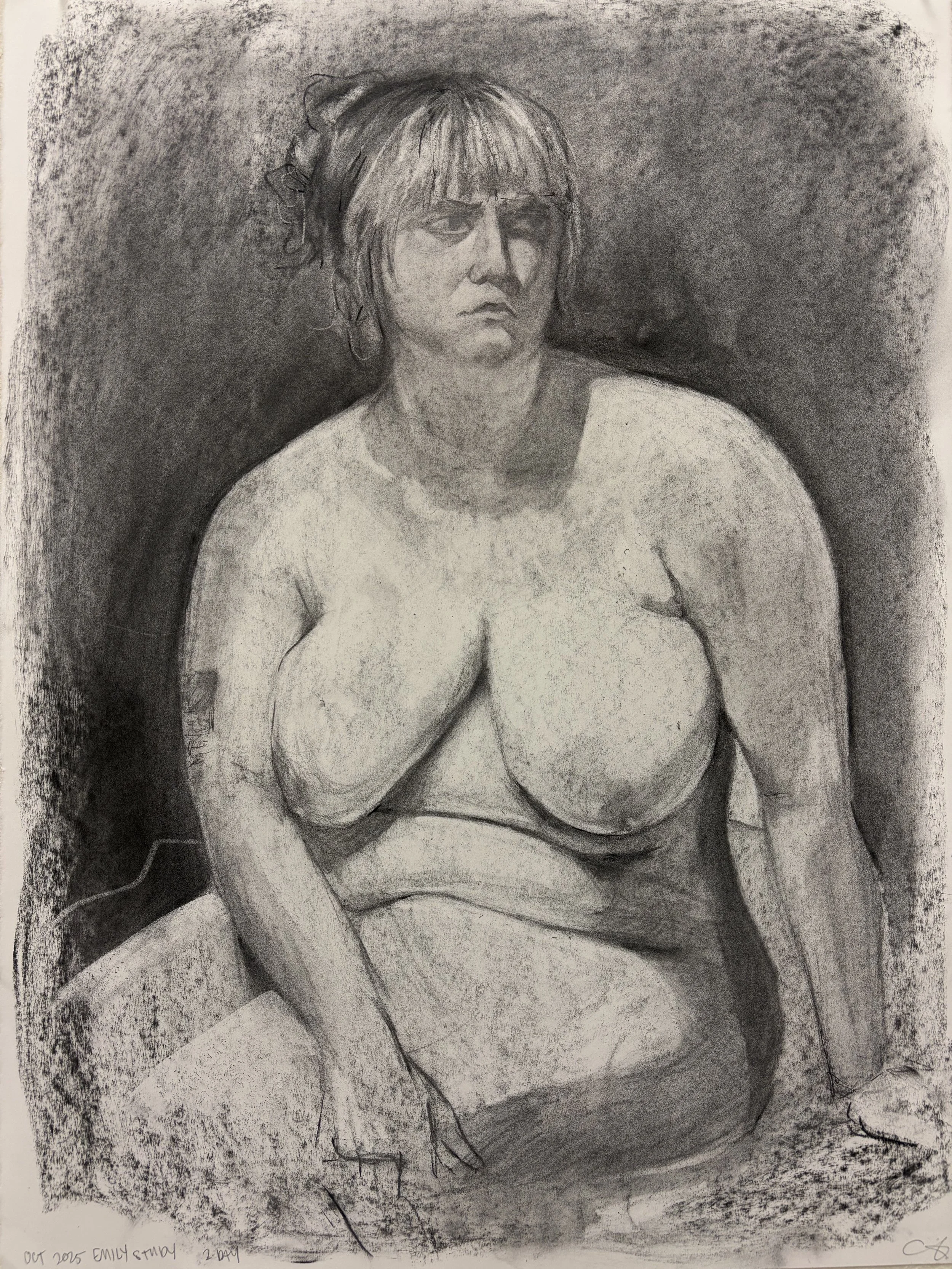 "Emily Study 2", charcoal on paper, 2025