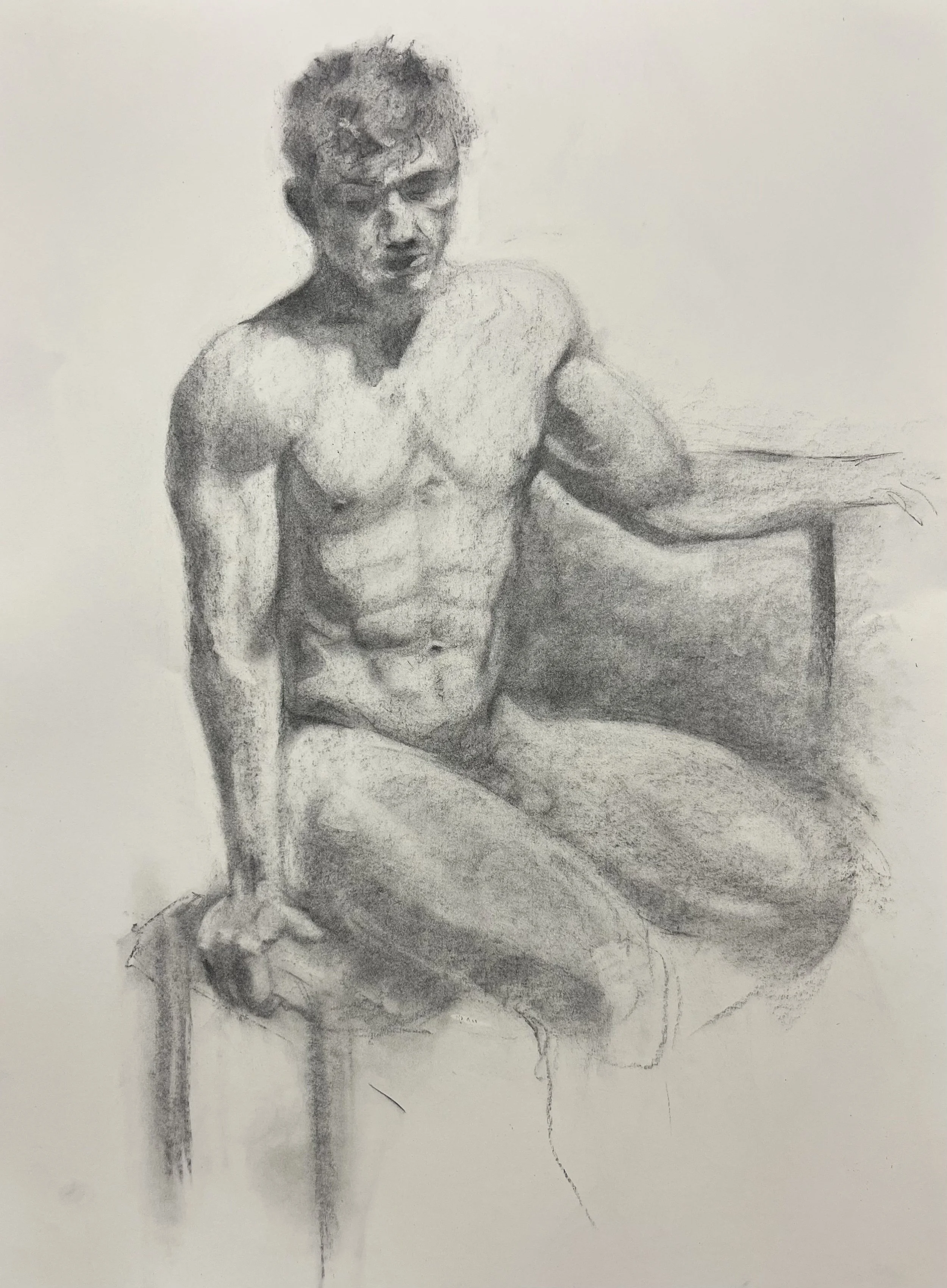 "Sawyer Study 1", charcoal on paper, 2025