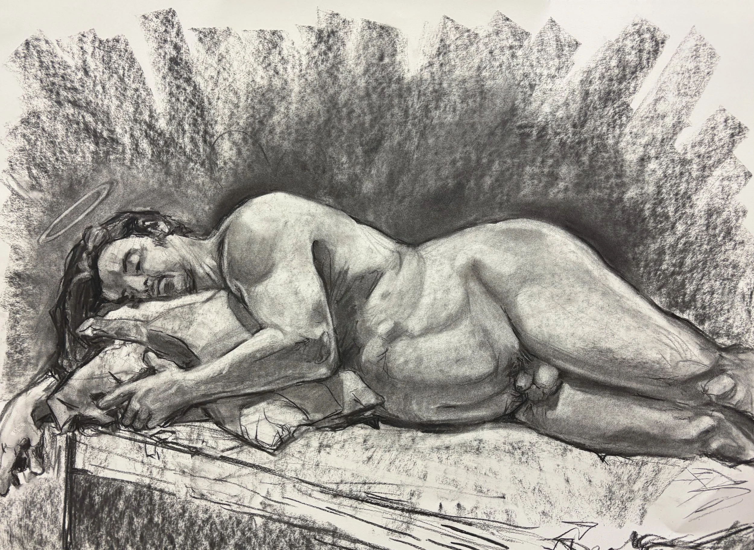 "Christian Study 2", charcoal on paper, 2025