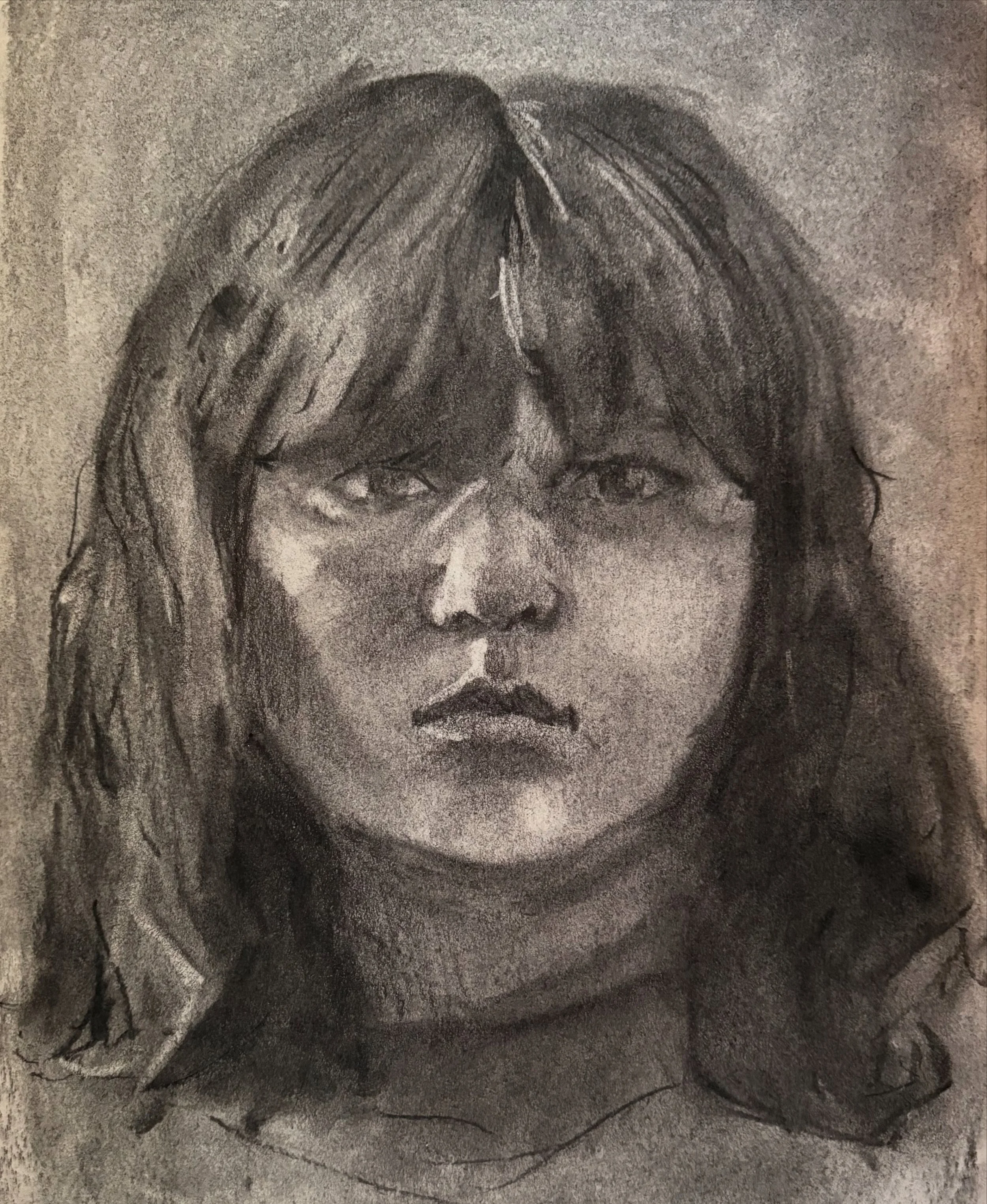 "SELF PORTRAIT 8", charcoal on paper, 2025