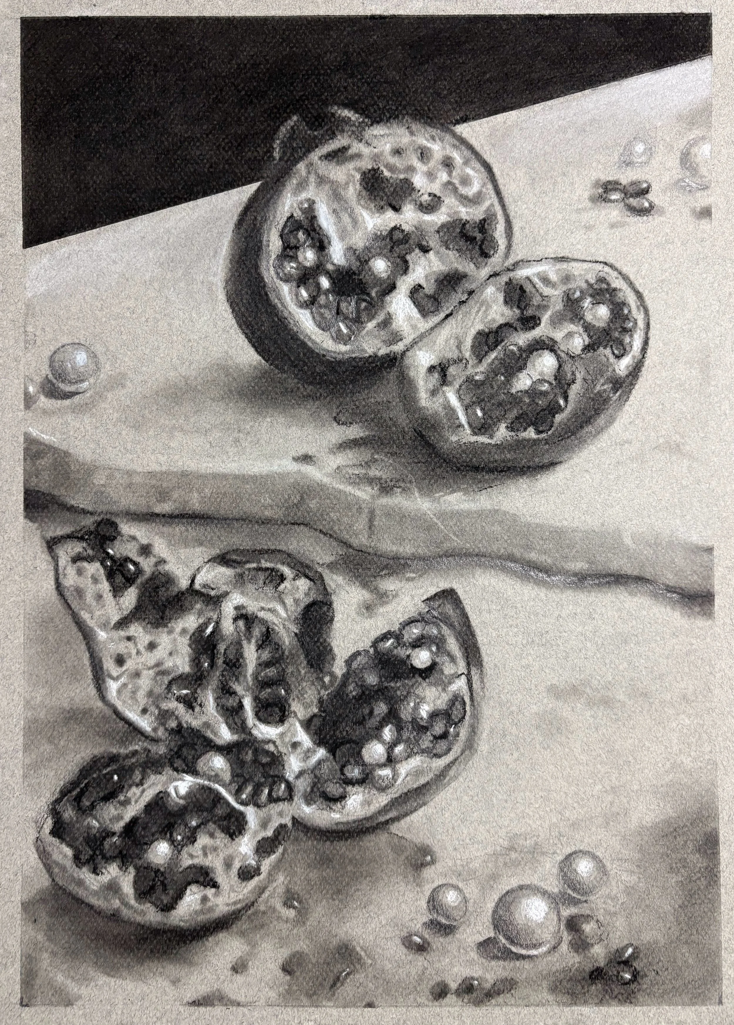 "My Grandmother's Pearls", pastel and pencil on paper, 2025
