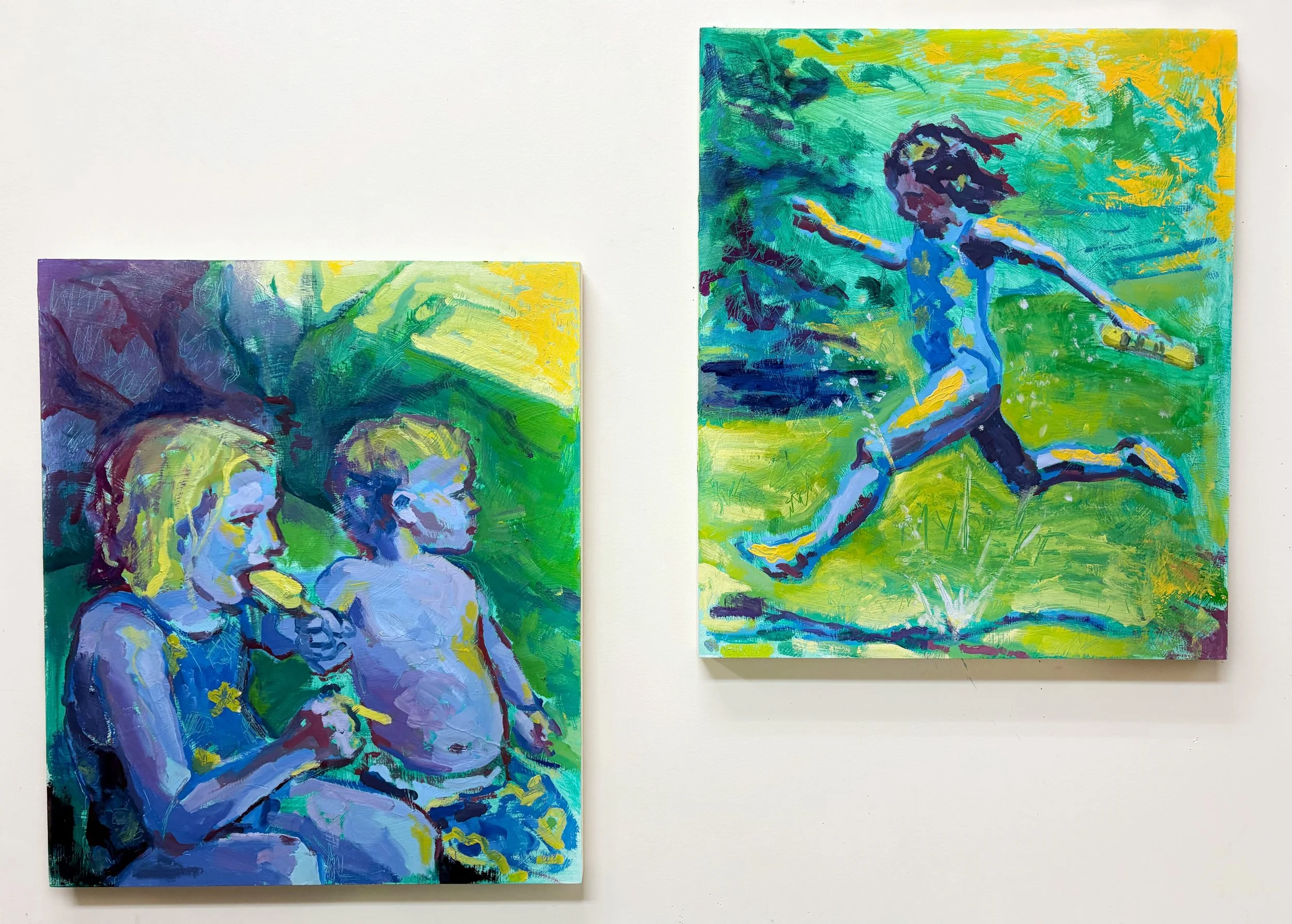 "What Are You Running From?", diptych, 20x48in, oil on panel, 2026