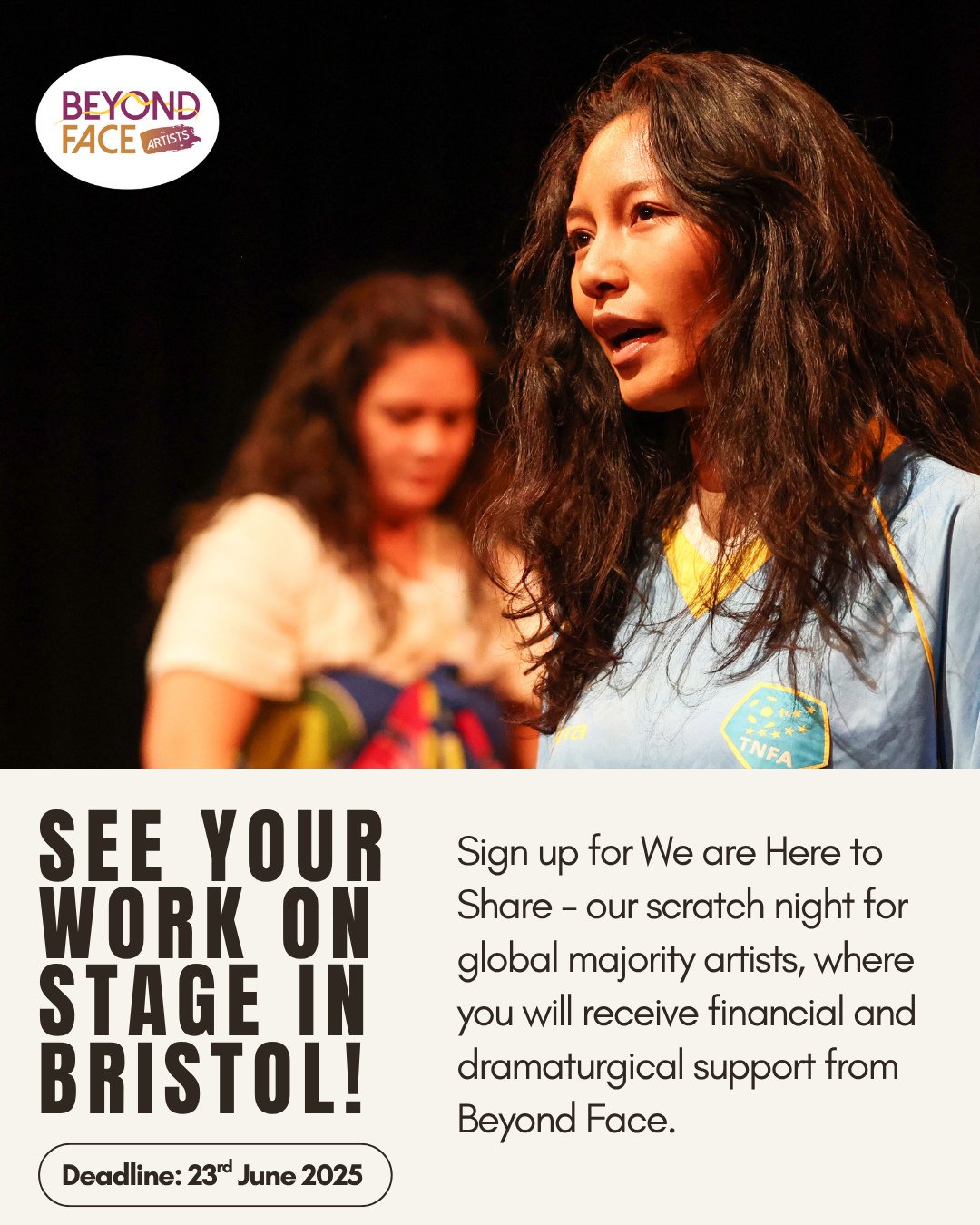 You have one week to go to sign up for the chance to perform at our next We are Here to Share Scratch Night, taking place at Bristol Old Vic on 21st July. ⁠
⁠
This is an opportunity for global majority artists to test our new work on stage, receive d