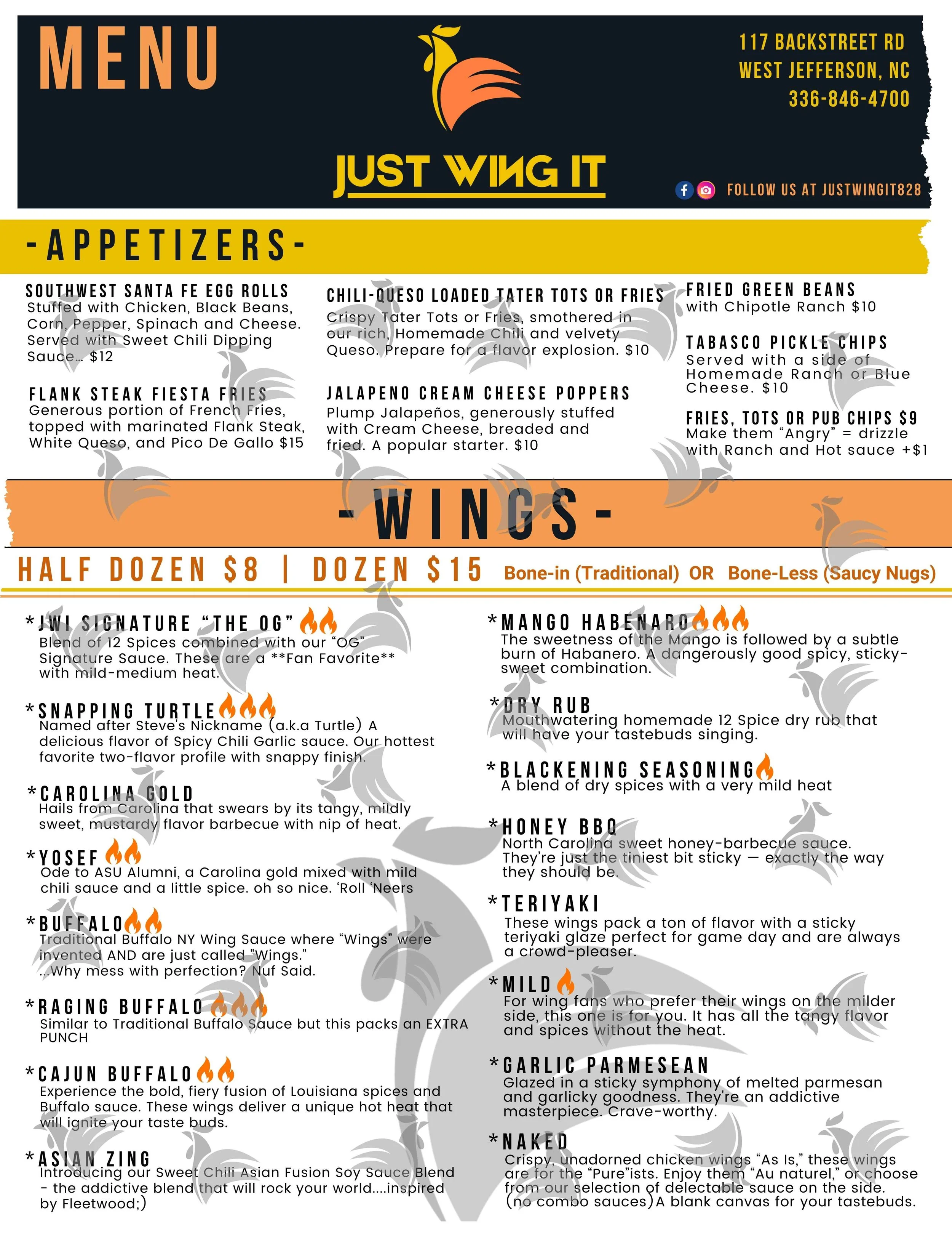 just wing it menu front