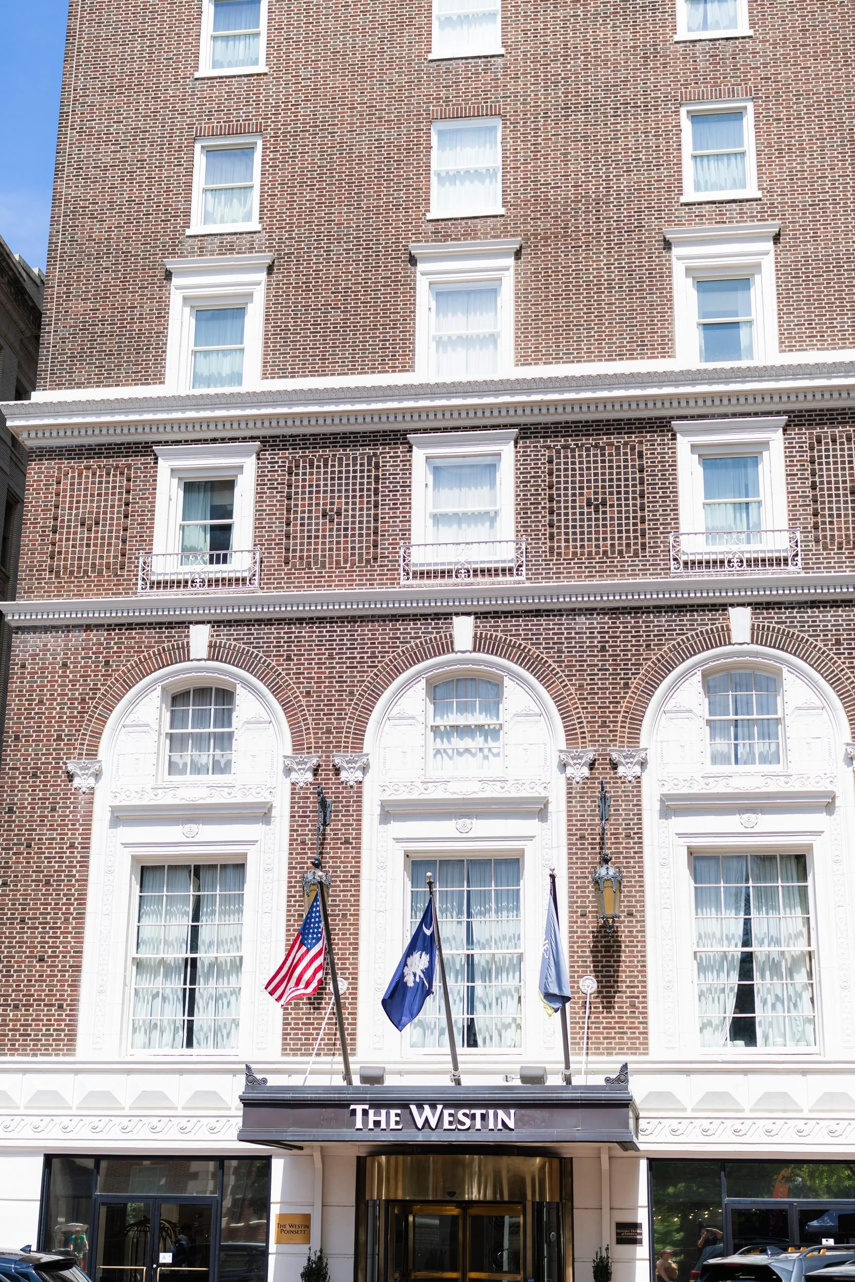 Exterior of the historic Westin Poinsett hotel on Main Street in downtown Greenville, SC