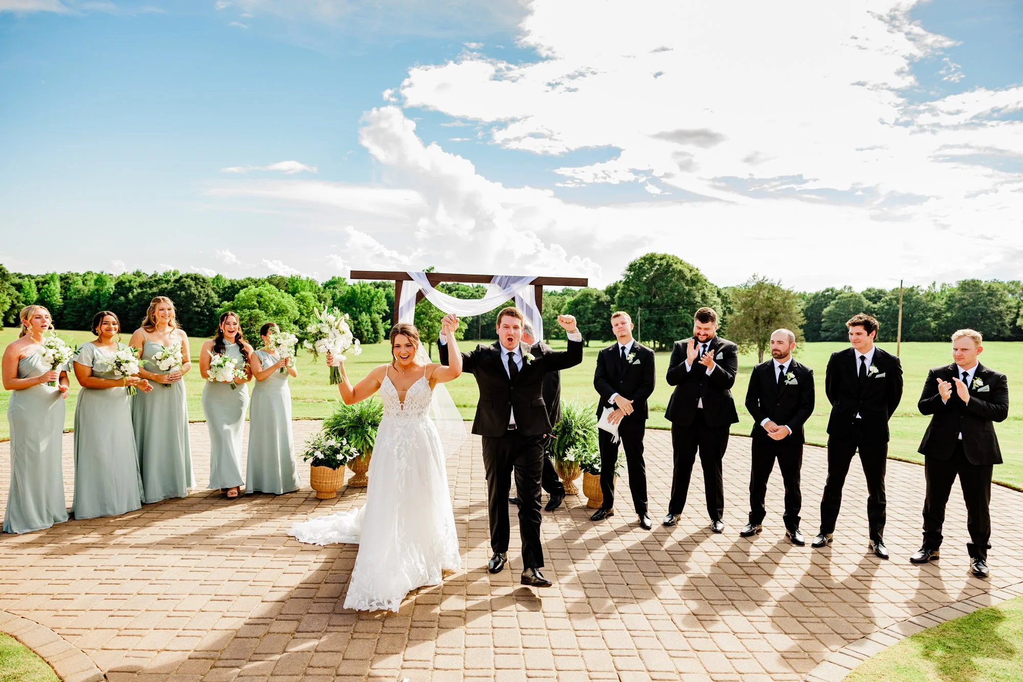 Wedding ceremony on the patio at The Barn at Sitton Hill Farm in Easley, SC