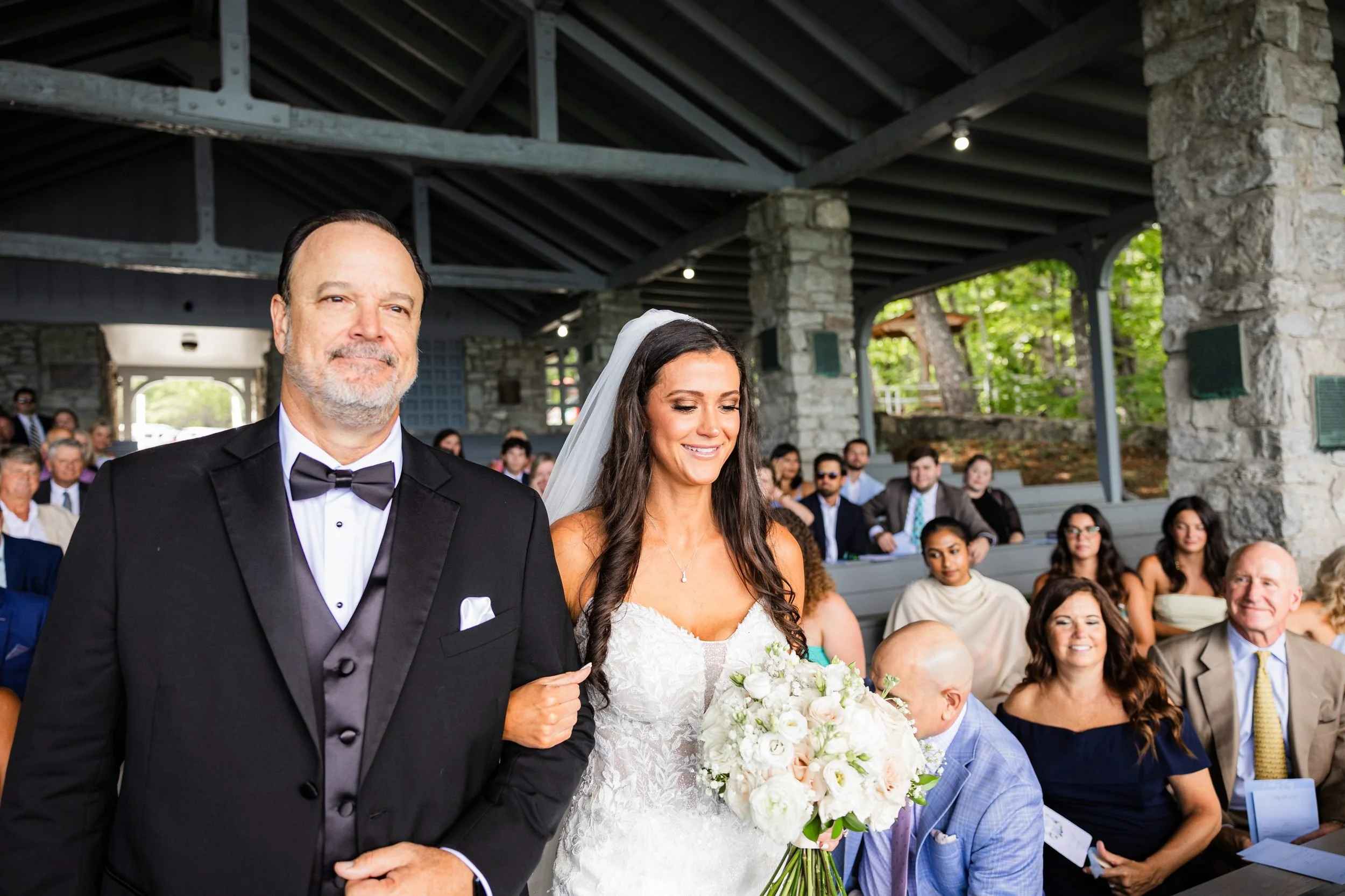 Father walking the bride down the aisle at Pretty Place Chapel