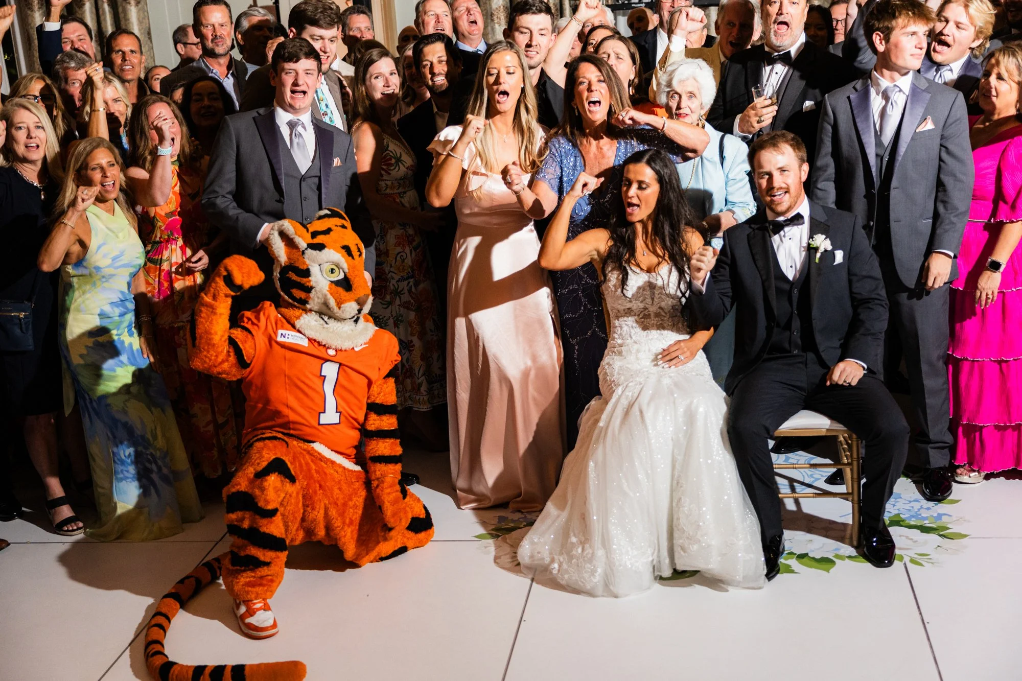 Clemson Tiger dancing at a Westin Poinsett wedding reception late in the night