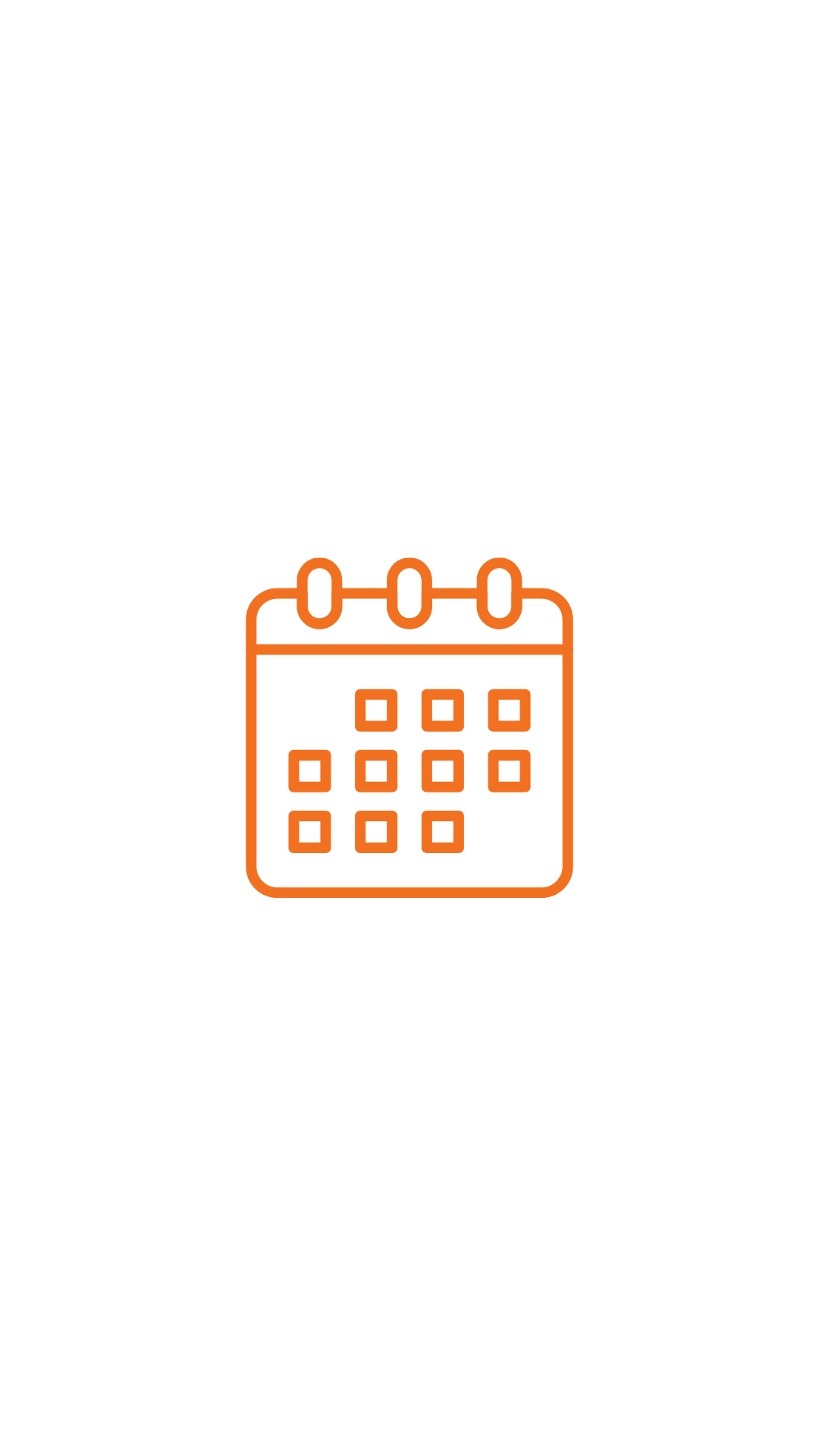 A digital icon of a calendar with the month and date displayed, depicted in orange on a black background.