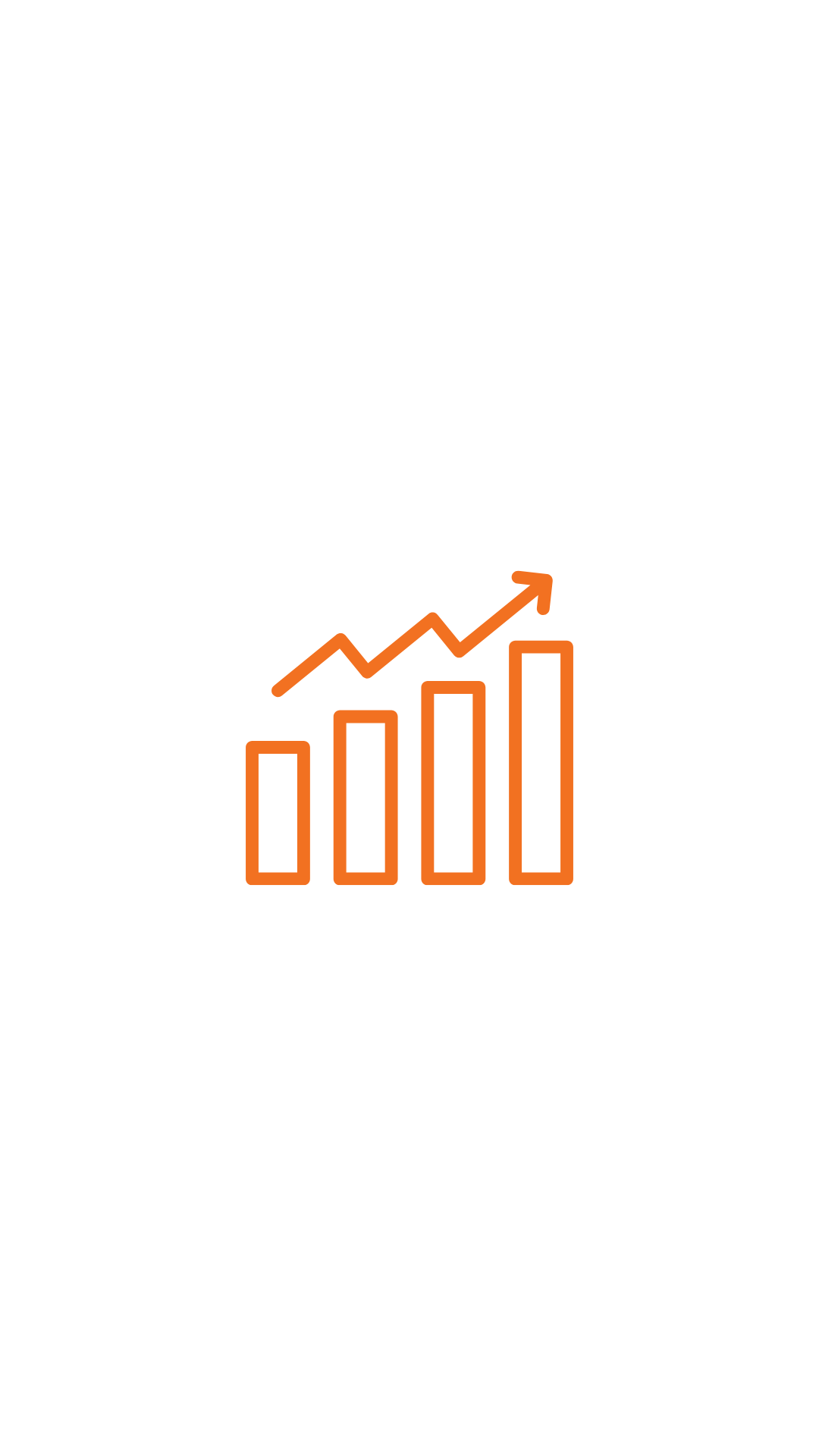 Orange bar chart with a rising trend line and arrow, symbolizing growth or success.