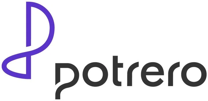 Logo with a stylized purple line drawing of a potter's wheel and the company name 'potrero' in black lowercase letters.