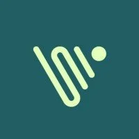 Close-up of a logo with the text 'vebu' in light green on a black background.