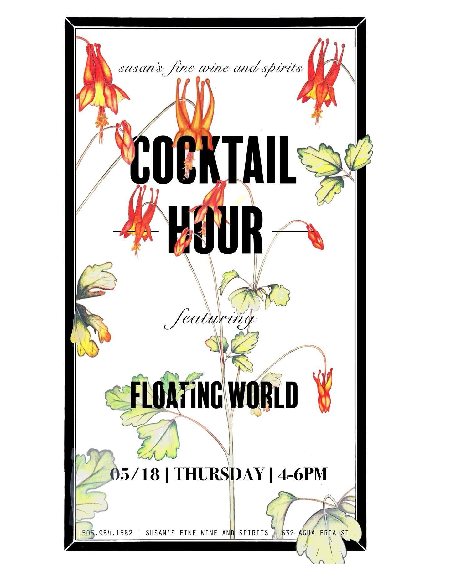 cocktail hour this thursday @susansfinewineandspirits 4-6pm🍹 5 cocktail samples for $10, plus free tasting of the ingredients 🥳 

#cocktailtime #mixology #mixeddrinks #cocktailtasting