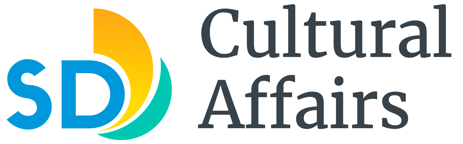 SD Cultural Affairs logo with stylized letters and colorful shapes.