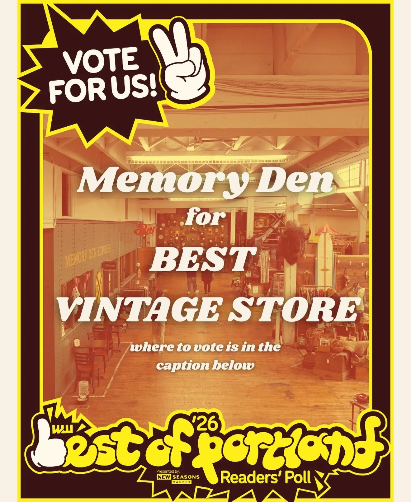 Have you heard? It&rsquo;s time to vote in @willametteweek&rsquo;s Best of Portland Readers&rsquo; Poll! We hope you&rsquo;ll celebrate by voting for us in BEST VINTAGE STORE at bop.wweek.com. Where to vote will also be in our bio, on our page! Help 