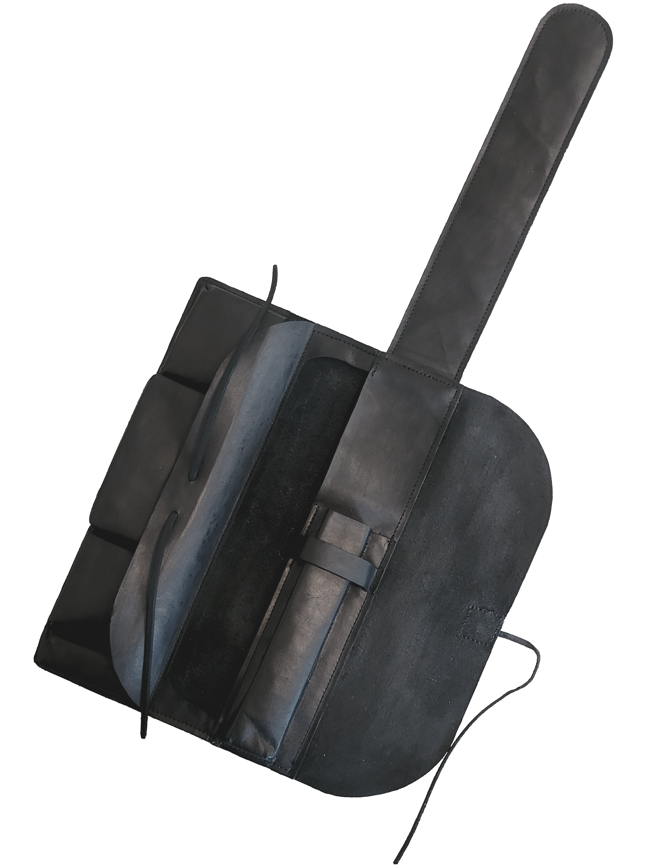 Ceremonial tobacco and pipe organizer wtih fully customized compartments in hand-dyed black vegtan 