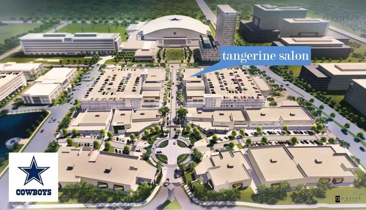 Aerial view of The Star in Frisco home to Tangerine Salon and Dallas Cowboys World Headquarters