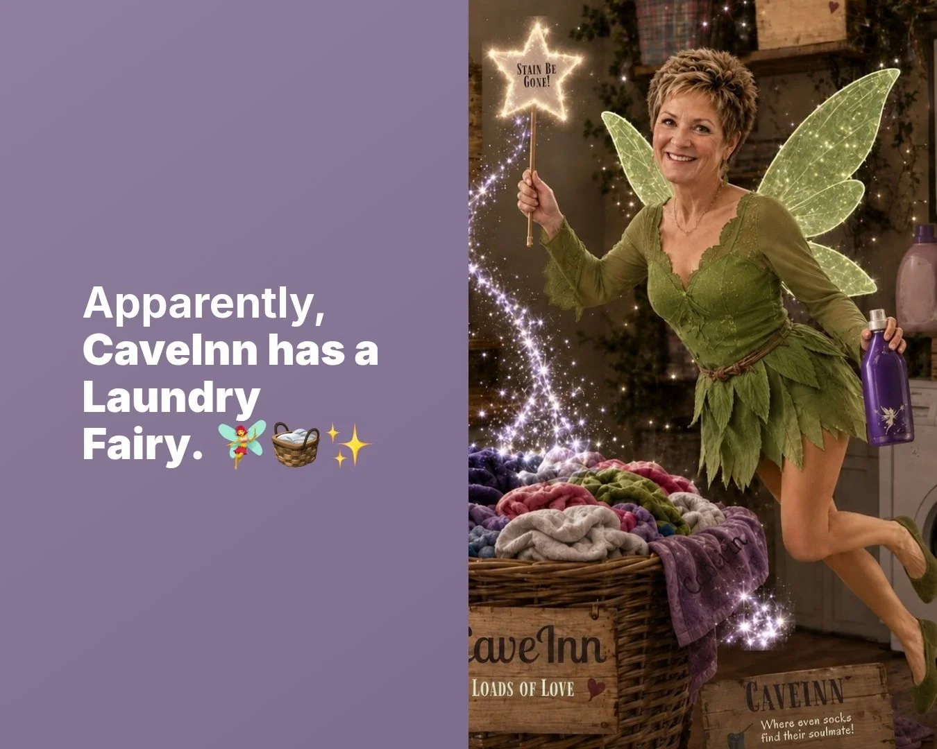Apparently, CaveInn has a Laundry Fairy. 🧚&zwj;♀️🧺✨

I was up around 3 AM checking puppies and Mommas&mdash;as I always do&mdash;and on my way back upstairs, I noticed a rather impressive pile of laundry waiting at the bottom of the stairs.

When I
