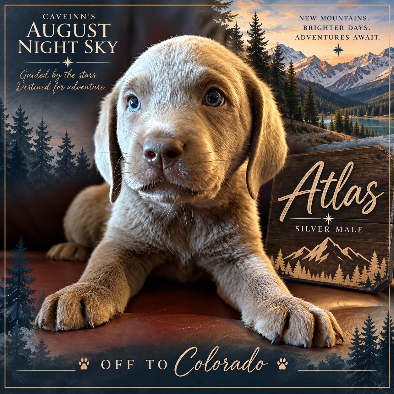 🏔️✨ Safe travels, Atlas! ✨🏔️

Another little star from our #AugustNightSky is heading home! Sweet Atlas is off to Colorado with his new parents, where mountains, adventures, and a lifetime of love are waiting for him.
Travel safely, handsome boy. M