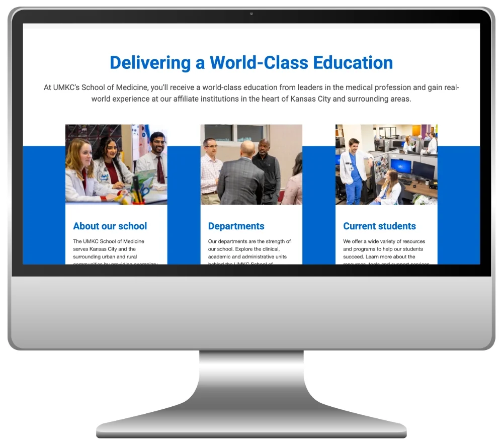 Desktop mockup of the UMKC School of Medicine home page.