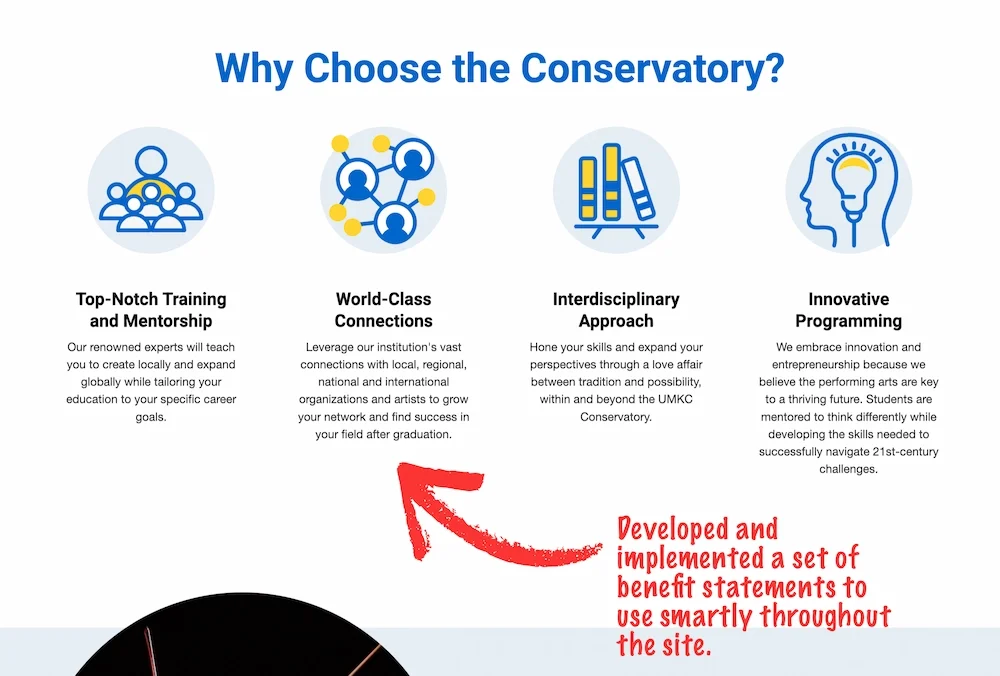 Image illustrates how benefit statements were implemented strategically throughout the site.