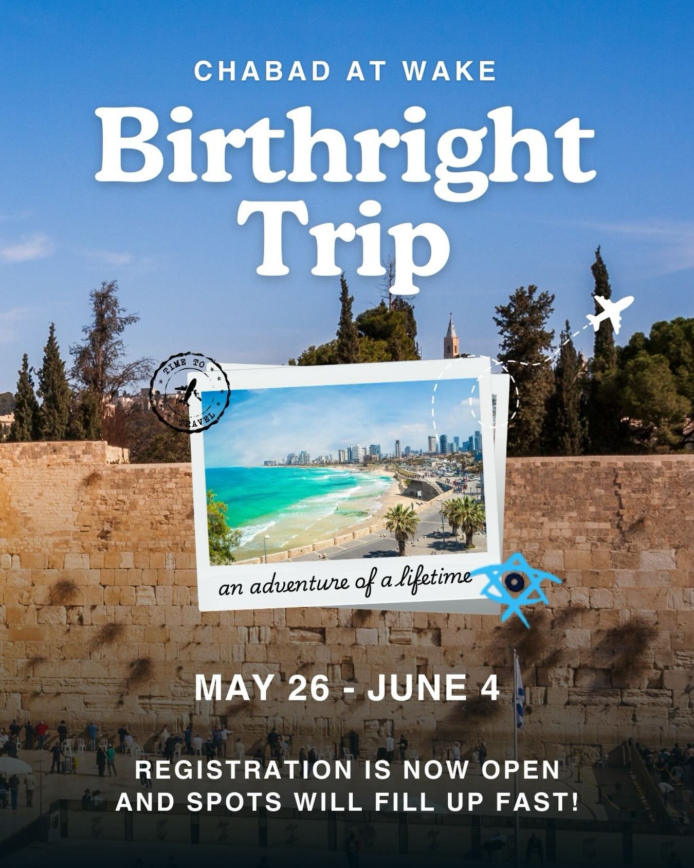 Registration for Chabad at Wake&rsquo;s Birthright Trip is now open! Sign up today with the link in our bio for an experience of a lifetime!

Questions?
DM us!