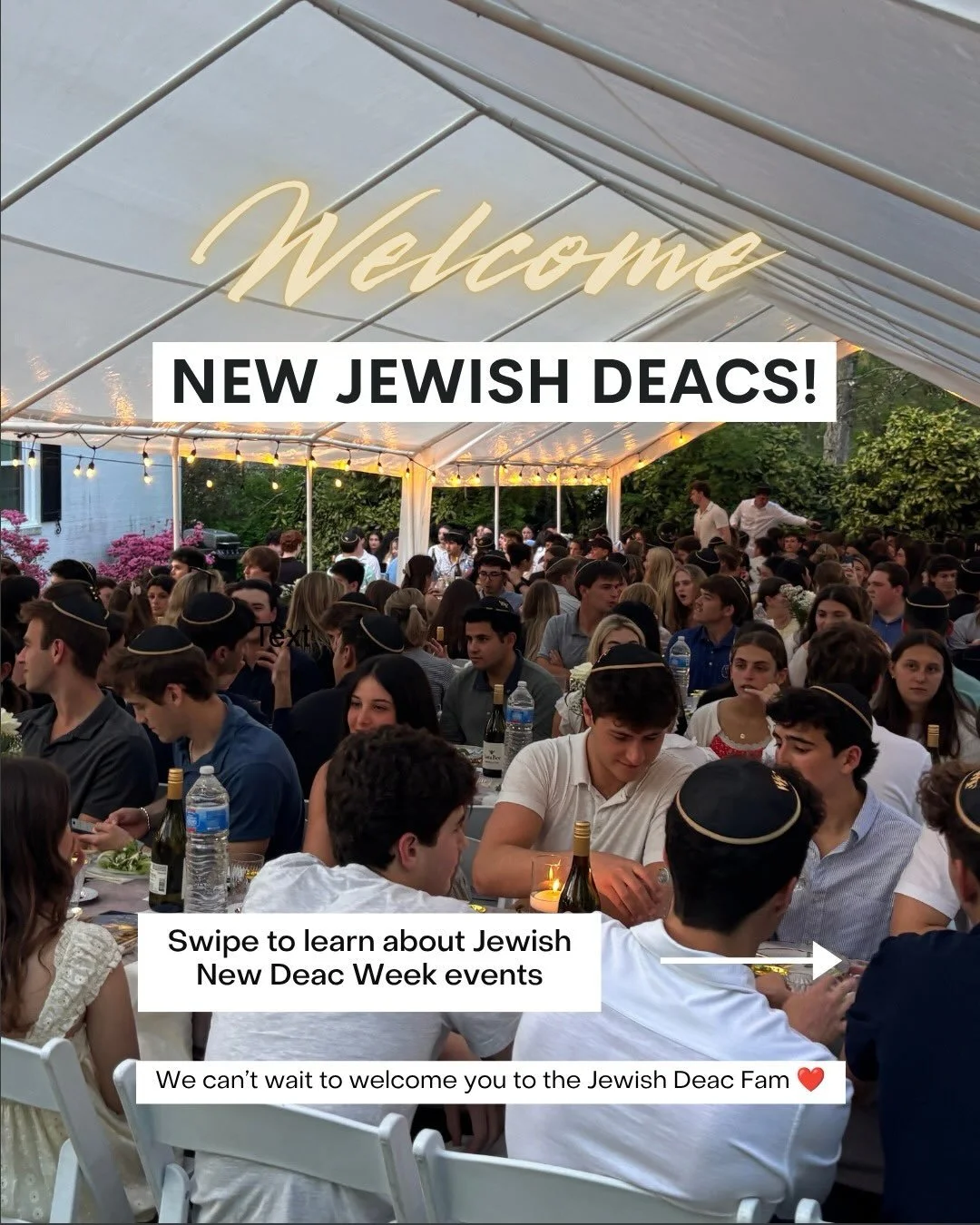 We can&rsquo;t wait to meet the newest Jewish Deacs! Welcome to the fam! 🖤 💛 

Here&rsquo;s what&rsquo;s coming your way during move-in week:

🥯 Reception for Jewish Students and Families
Wednesday, August 19th, 12:00-1:15 PM
Benson Center, 3rd Fl