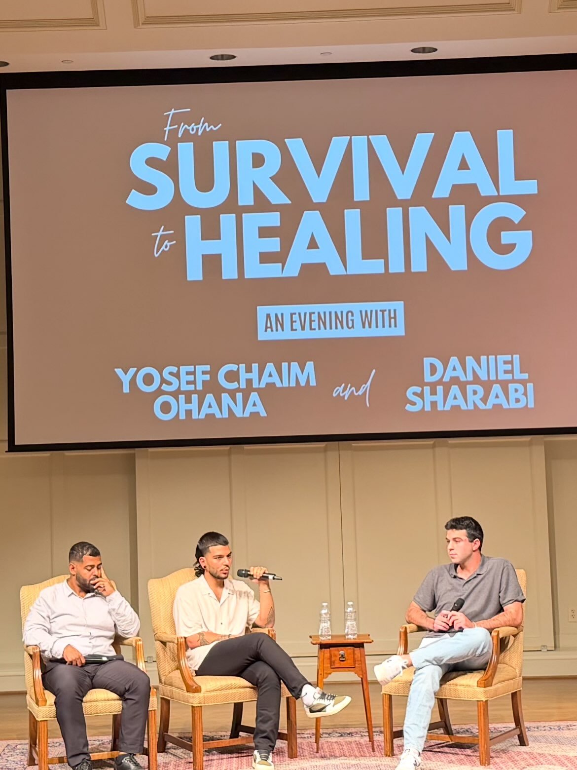 An unforgettable night hearing the powerful stories of Yosef Chaim Ohana, a former hostage, and Daniel Sharabi, a Nova Festival survivor. 

Their stories were both heartbreaking and deeply meaningful, and so important to hear. Their message to look f