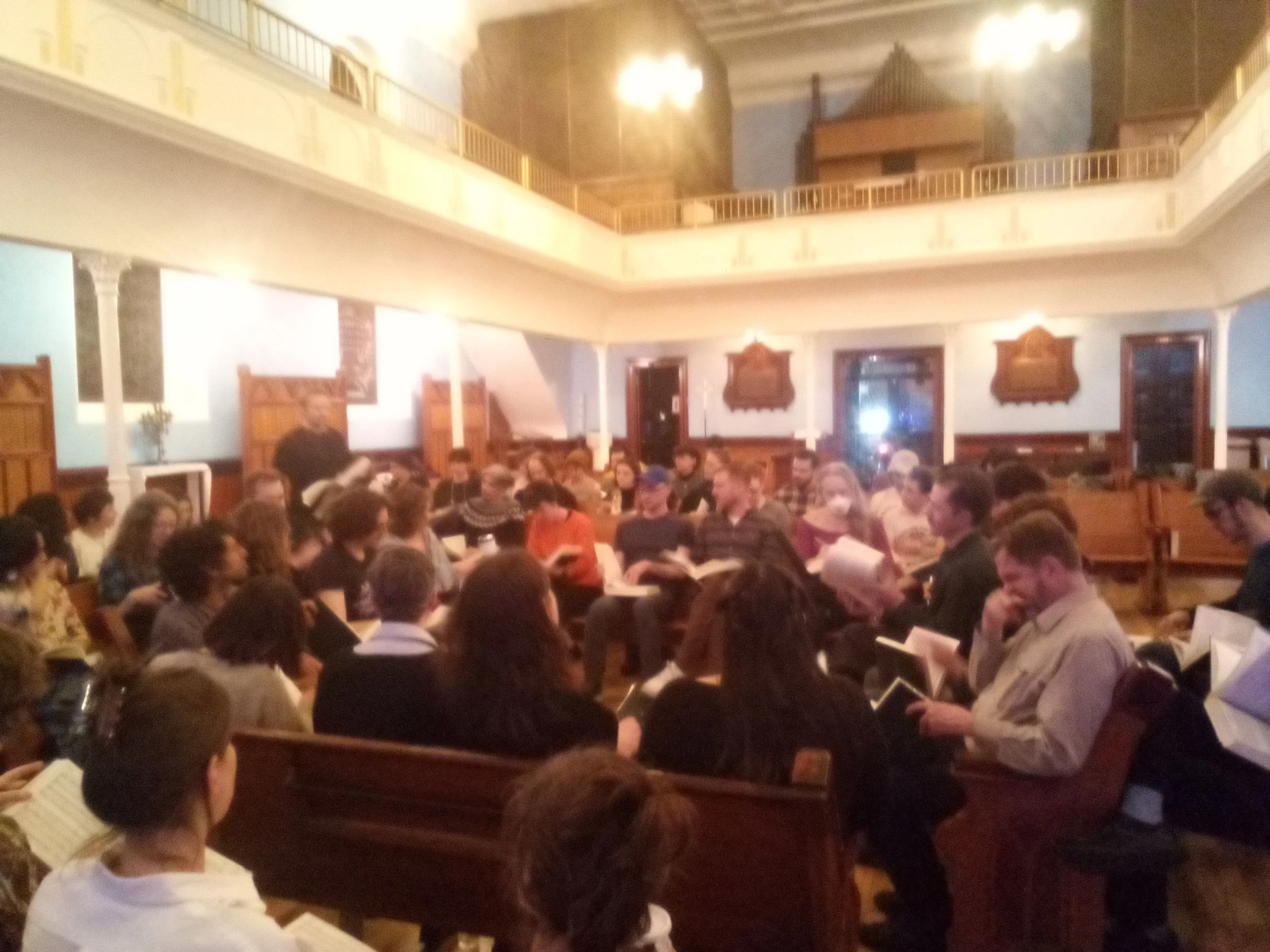 Weekly NYC Sacred Harp singings in 2026: Sometimes more than 70 people. 