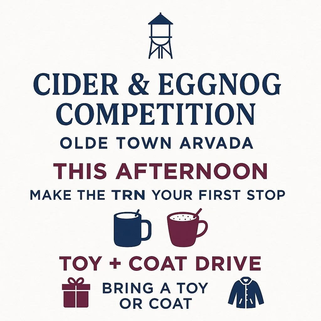 Olde Town&rsquo;s Cider &amp; Eggnog Competition is happening this afternoon 🎄🍎
Make The TRN your first stop&mdash;grab a drink, warm up, and help us give back.

✅ Bring a new toy or a gently used/new coat for our Holiday Drive
📍 Swing by, drop it