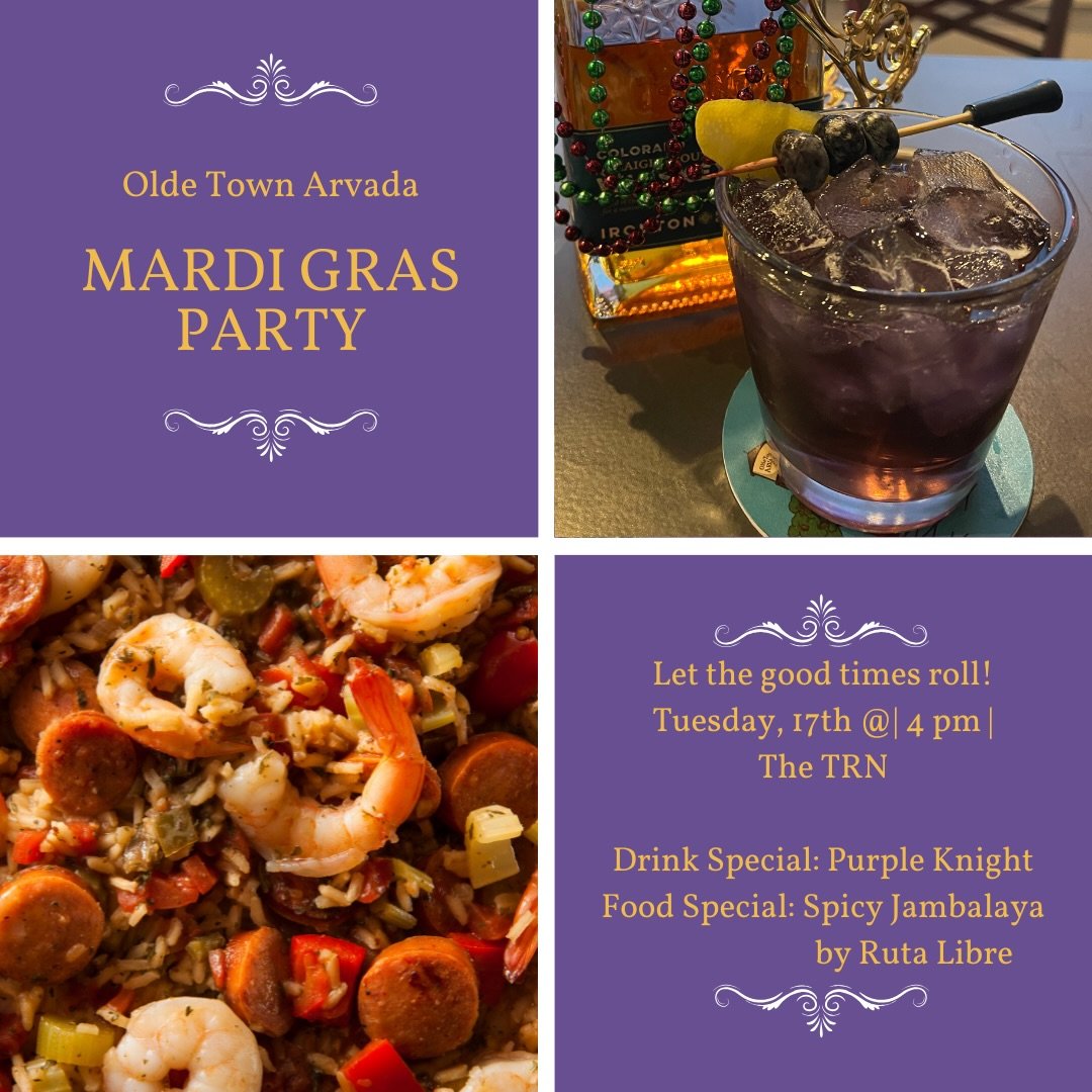 Headed to Olde Town for the Mardi Gras festivities? 🎭💜

Swing by The TRN and keep the party rolling with our drink special The Purple Knight 🍹 and spicy jambalaya from Ruta Libre 🌶️🍲

🕓 4PM&ndash;Close
Bring your crew&mdash;let&rsquo;s make it 